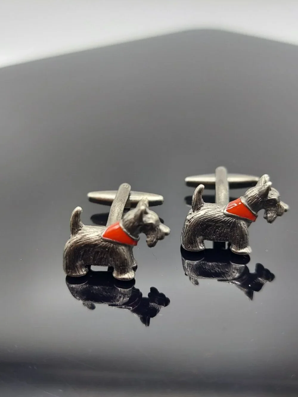 Scottish Dog Terrier Cufflinks Red Collar Links Father's Day Gift Vintage